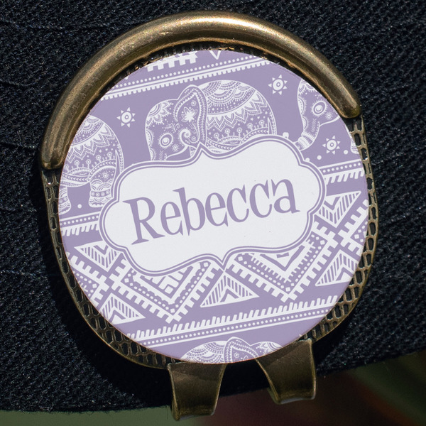 Baby Elephant Golf Ball Marker Hat Clip - Gold - Close Up