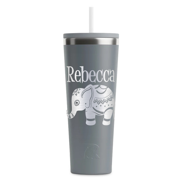 Custom Baby Elephant RTIC Everyday Tumbler with Straw - 28oz - Grey - Single-Sided (Personalized)