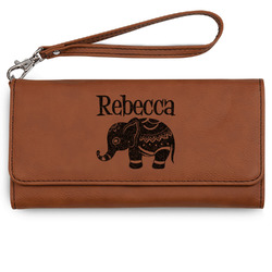 Baby Elephant Ladies Leatherette Wallet - Laser Engraved - Rawhide (Personalized)