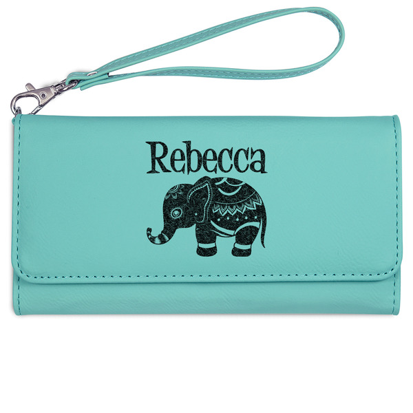 Custom Baby Elephant Ladies Leatherette Wallet - Laser Engraved- Teal (Personalized)