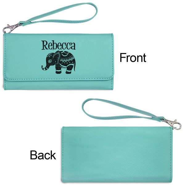 Baby Elephant Ladies Wallets - Faux Leather - Teal - Front & Back View