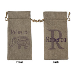 Baby Elephant Large Burlap Gift Bag - Front & Back (Personalized)