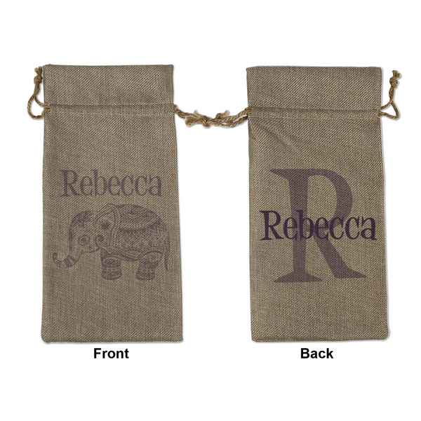 Custom Baby Elephant Large Burlap Gift Bag - Front & Back (Personalized)