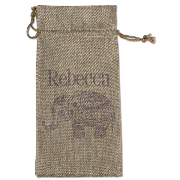 Custom Baby Elephant Large Burlap Gift Bag - Front (Personalized)