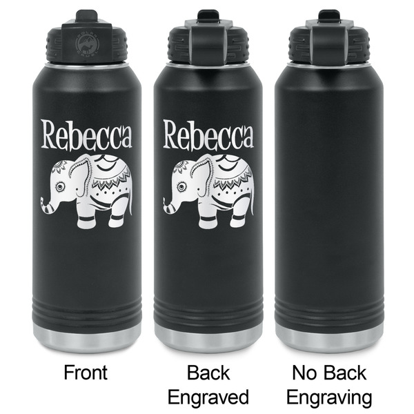 Baby Elephant Laser Engraved Water Bottles - 2 Styles - Front & Back View
