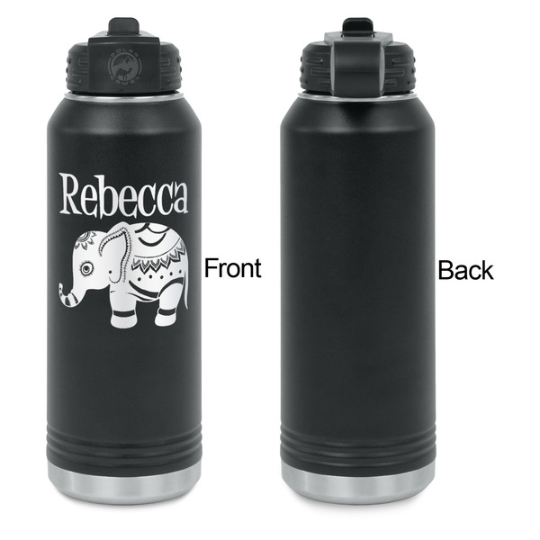 Baby Elephant Laser Engraved Water Bottles - Front Engraving - Front & Back View