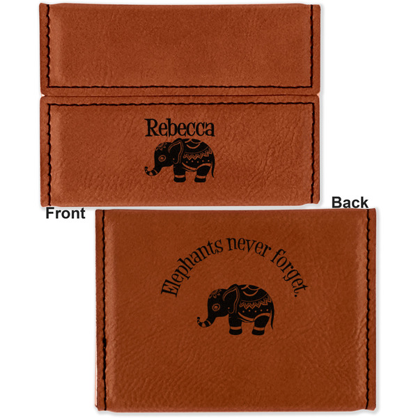 Baby Elephant Leather Business Card Holder - Front Back