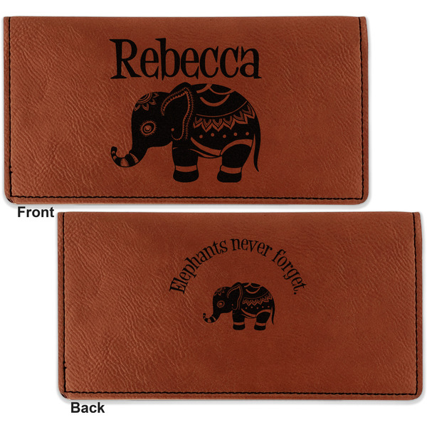 Baby Elephant Leather Checkbook Holder Front and Back