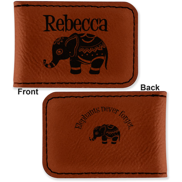 Baby Elephant Leatherette Magnetic Money Clip - Front and Back