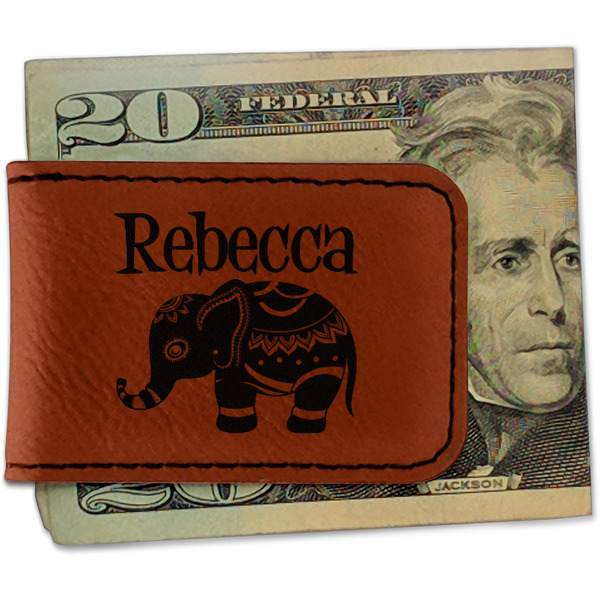 Custom Baby Elephant Leatherette Magnetic Money Clip - Single Sided (Personalized)