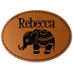 Baby Elephant Faux Leather Iron On Patch - Oval (Personalized)