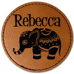 Baby Elephant Faux Leather Iron On Patch - Round (Personalized)