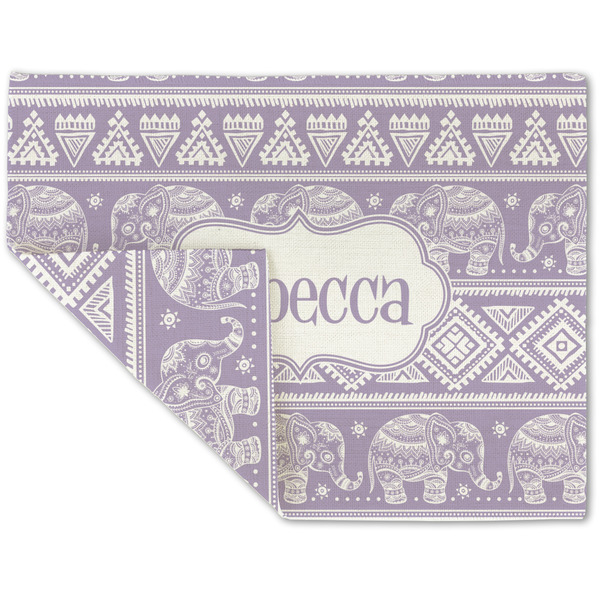 Custom Baby Elephant Double-Sided Linen Placemat - Single w/ Name or Text