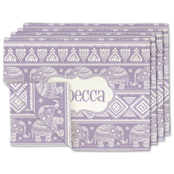 Custom Baby Elephant Double-Sided Linen Placemat - Set of 4 w/ Name or Text