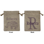 Baby Elephant Medium Burlap Gift Bag - Front & Back (Personalized)