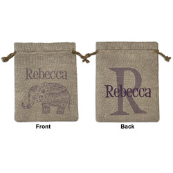 Baby Elephant Medium Burlap Gift Bag - Front & Back (Personalized)