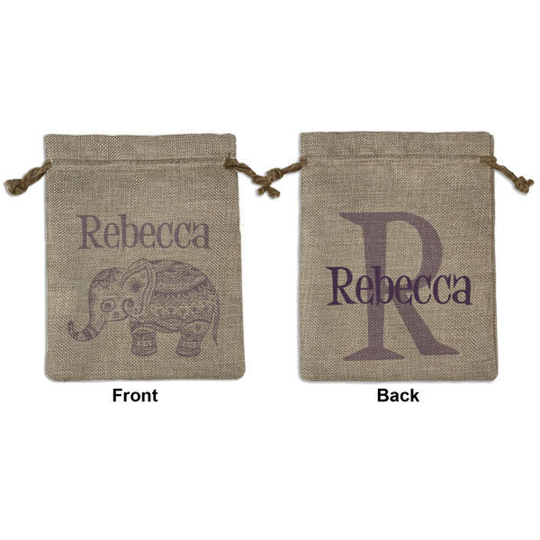 Custom Baby Elephant Medium Burlap Gift Bag - Front & Back (Personalized)