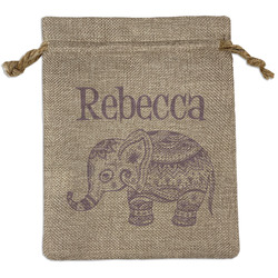 Baby Elephant Medium Burlap Gift Bag - Front (Personalized)