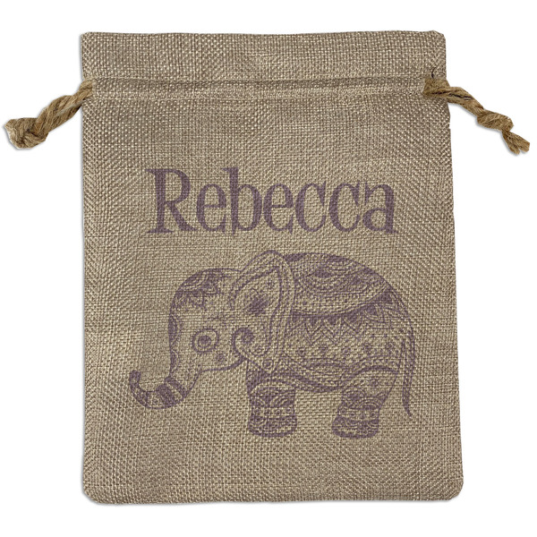Custom Baby Elephant Medium Burlap Gift Bag - Front (Personalized)
