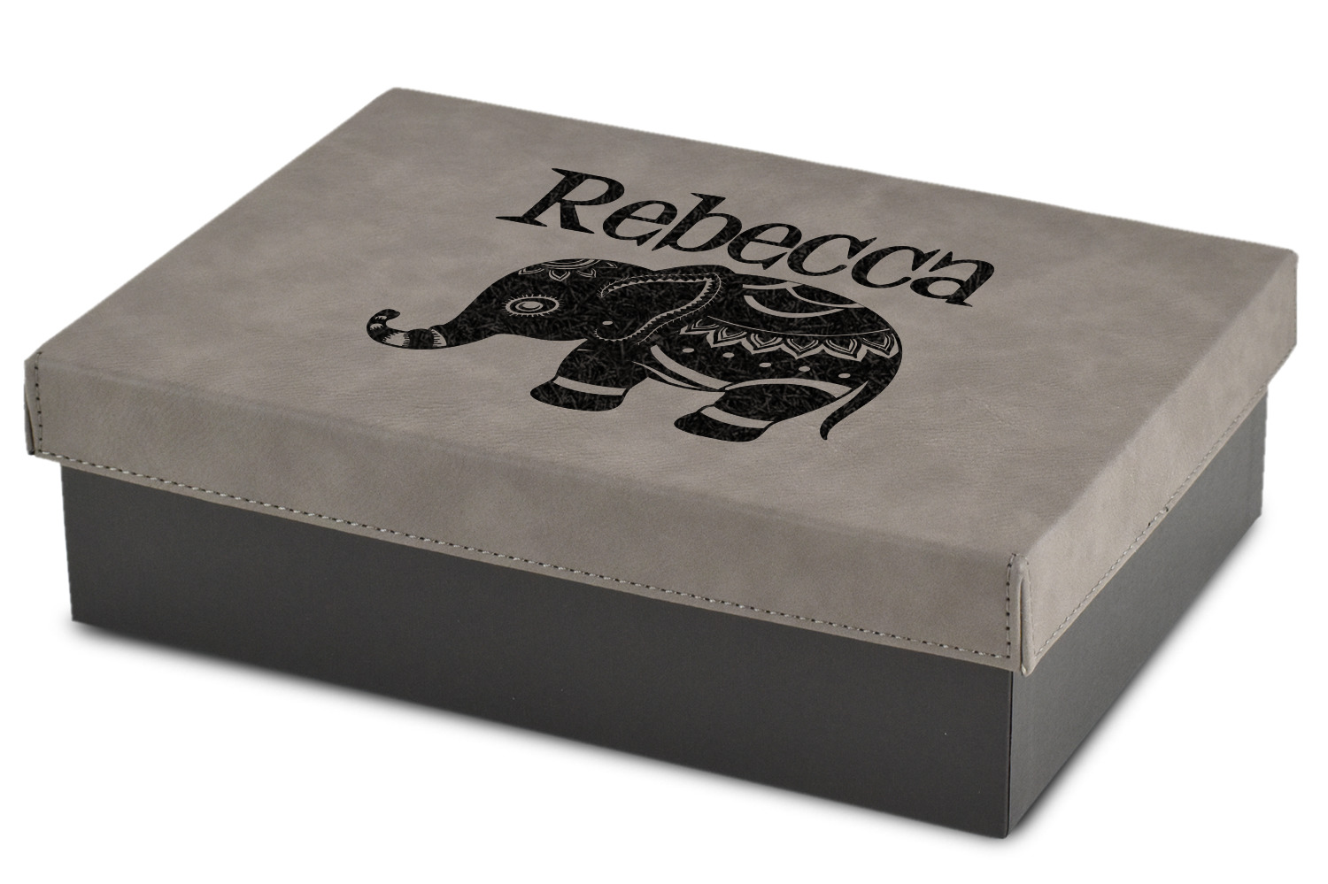 Custom Baby Elephant Gift Boxes w/ Engraved Leather Lid