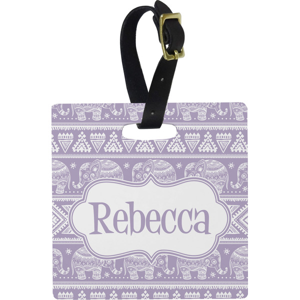 Custom Baby Elephant Plastic Luggage Tag - Square w/ Name or Text