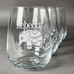 Baby Elephant Stemless Wine Glasses (Set of 4) (Personalized)