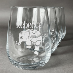 Baby Elephant Stemless Wine Glasses (Set of 4) (Personalized)