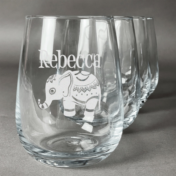 Custom Baby Elephant Stemless Wine Glasses (Set of 4) (Personalized)