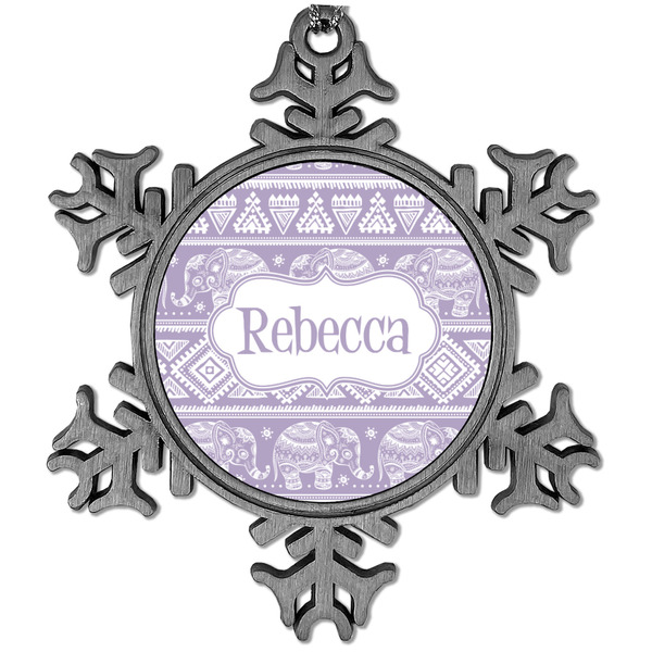 Custom Baby Elephant Vintage Snowflake Ornament (Personalized)