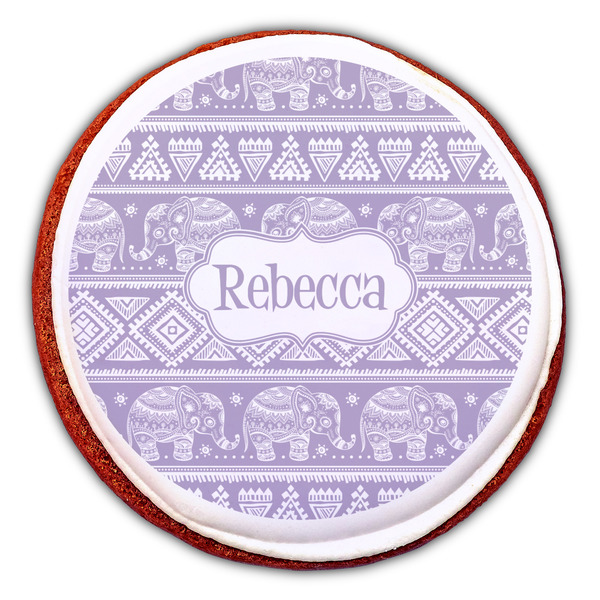 Baby Elephant Printed Icing Circle - Large - On Cookie