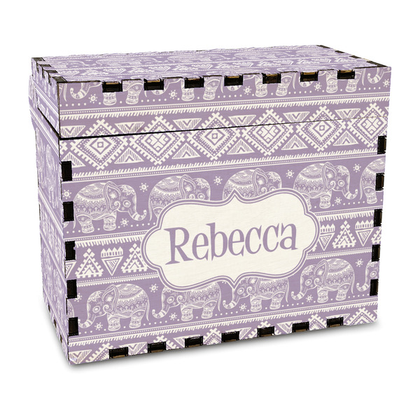 Custom Baby Elephant Wood Recipe Box - Full Color Print (Personalized)