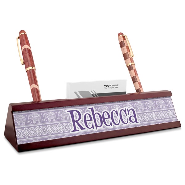 Custom Baby Elephant Red Mahogany Nameplate with Business Card Holder (Personalized)