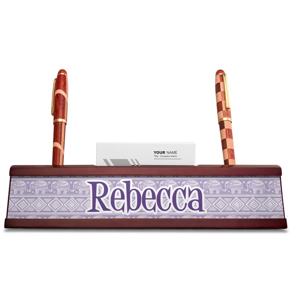 Baby Elephant Red Mahogany Nameplates with Business Card Holder - Straight