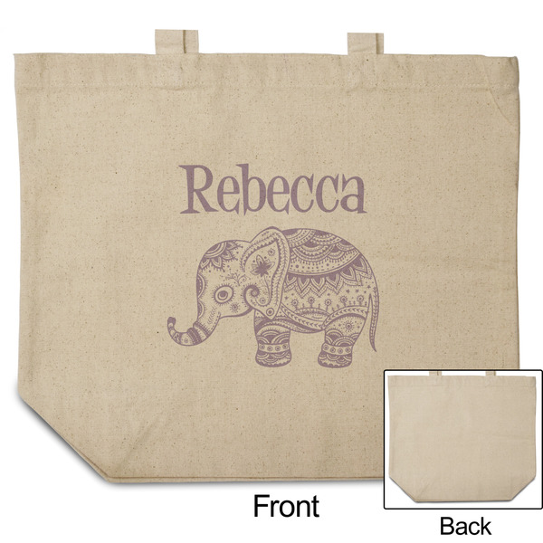Baby Elephant Reusable Cotton Grocery Bag - Front & Back View