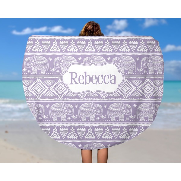 Baby Elephant Round Beach Towel - In Use