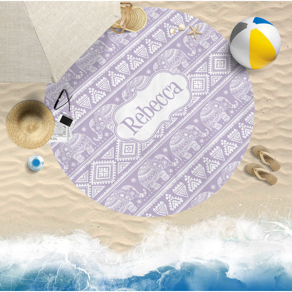 Baby Elephant Round Beach Towel Lifestyle