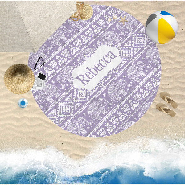 Baby Elephant Round Beach Towel Lifestyle