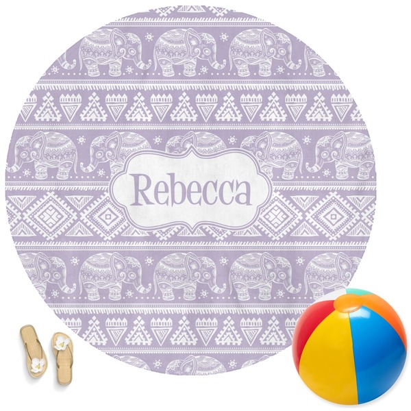 Custom Baby Elephant Round Beach Towel (Personalized)