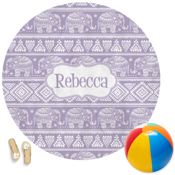 Custom Baby Elephant Round Beach Towel (Personalized)