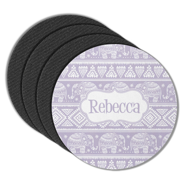 Custom Baby Elephant Round Rubber Backed Coasters - Set of 4 (Personalized)