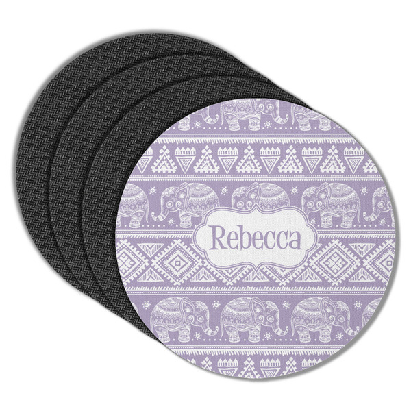 Custom Baby Elephant Round Rubber Backed Coasters - Set of 4 (Personalized)