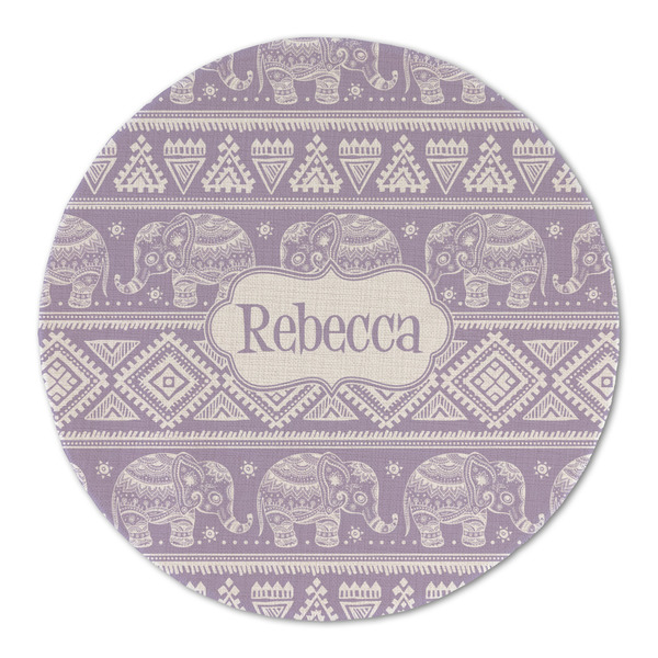 Custom Baby Elephant Round Linen Placemat - Single Sided (Personalized)