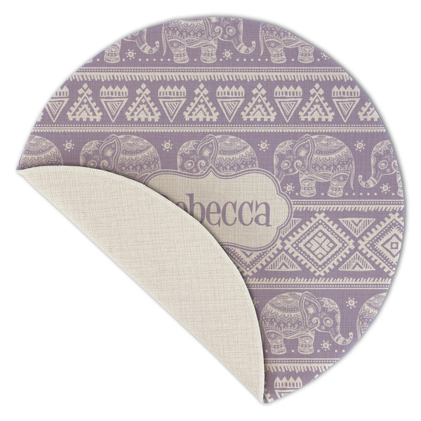 Baby Elephant Round Linen Placemats - Front (folded corner single sided)