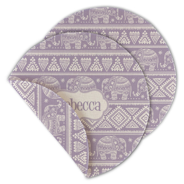 Custom Baby Elephant Round Linen Placemat - Double Sided (Personalized)