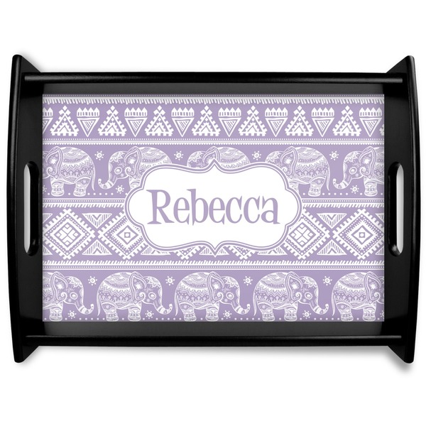 Custom Baby Elephant Black Wooden Tray - Large (Personalized)