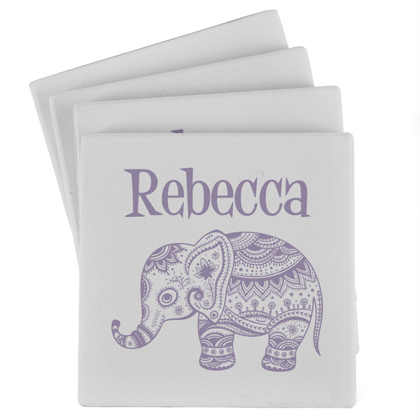 Custom Baby Elephant Absorbent Stone Coasters - Set of 4 (Personalized)