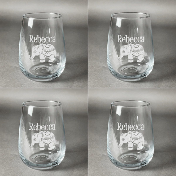 Baby Elephant Set of Four Personalized Stemless Wineglasses (Approval)