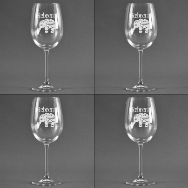 Baby Elephant Set of Four Personalized Wineglasses (Approval)