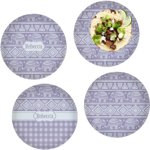 Custom Baby Elephant Set of 4 Glass Lunch / Dinner Plate 10" (Personalized)