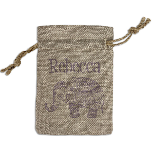 Custom Baby Elephant Small Burlap Gift Bag - Front (Personalized)